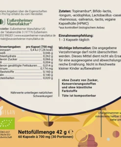 Pro Top Extrakt ermentierter Topinambur Etikett Rückseite